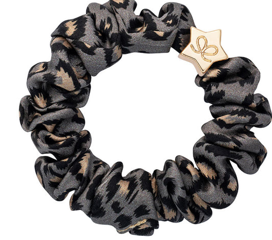 Gold Star Silk Scrunchie - Grey Leopard