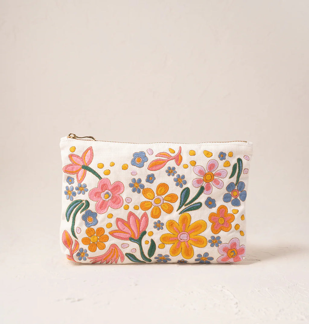 Flower Power Velvet Everyday Pouch -Cream/Cotton