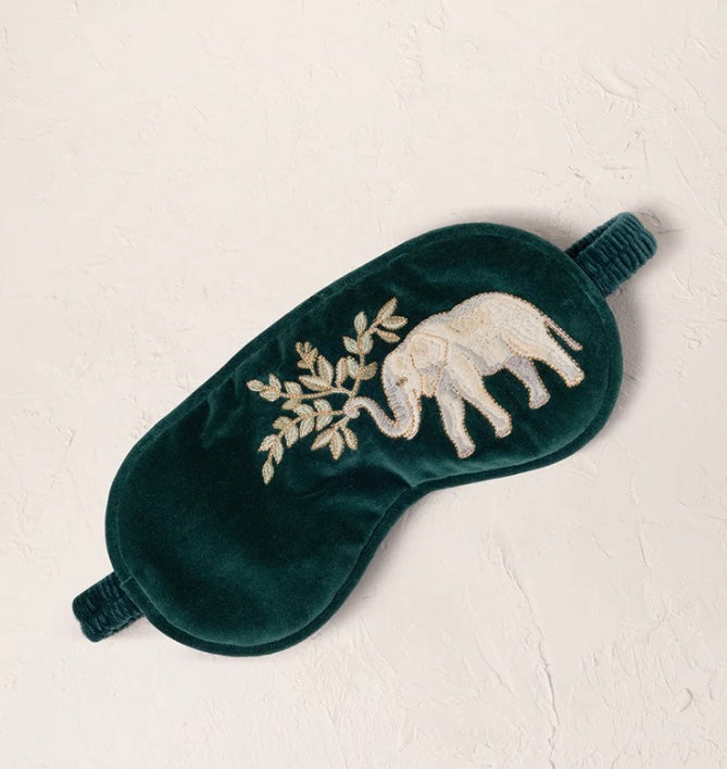 Elephant Herd Velvet Eye Mask- Emerald