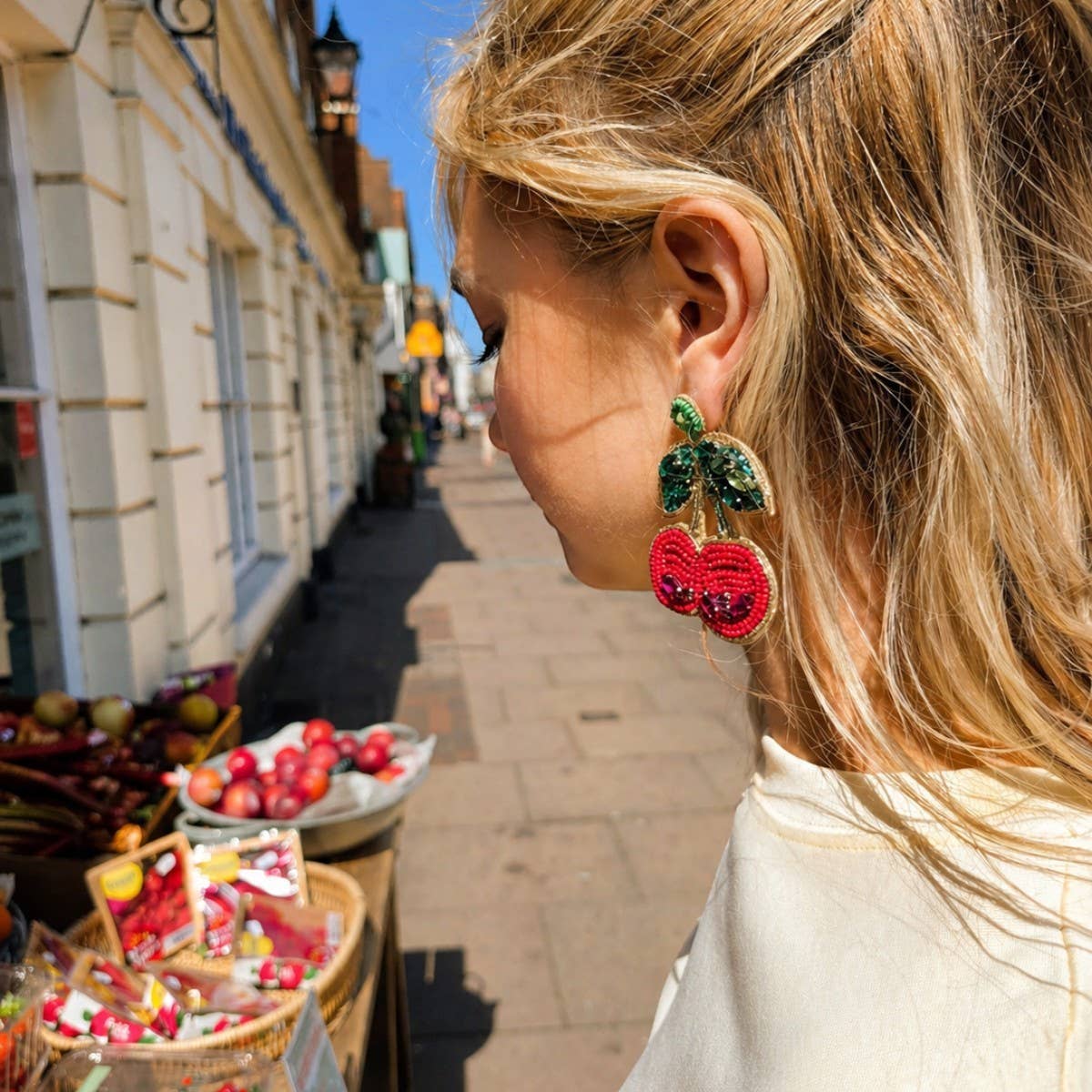 Beaded Crystal Disco Cherry Earrings