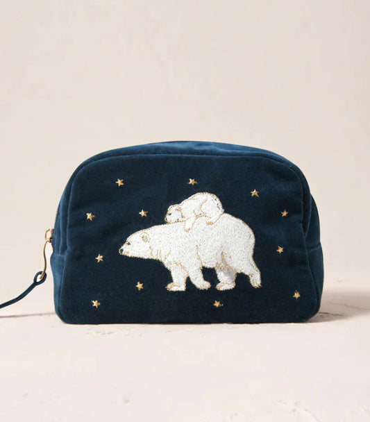 Polar Bear Velvet Makeup Bag -Navy