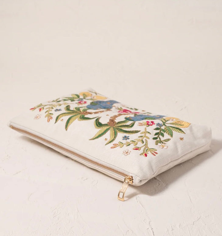 Tropical Parrot Canvas Everyday Pouch - Cream