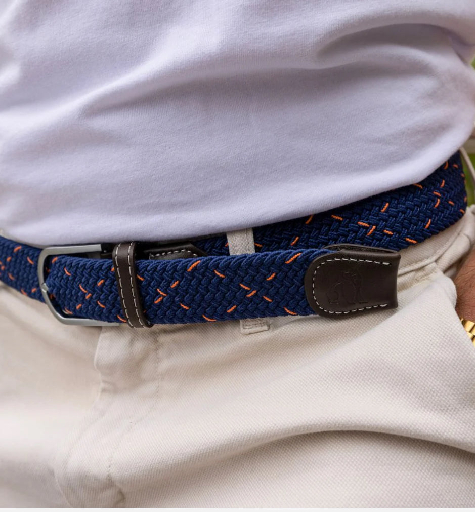 Recycled Woven Belt - Navy/Orange Stripe