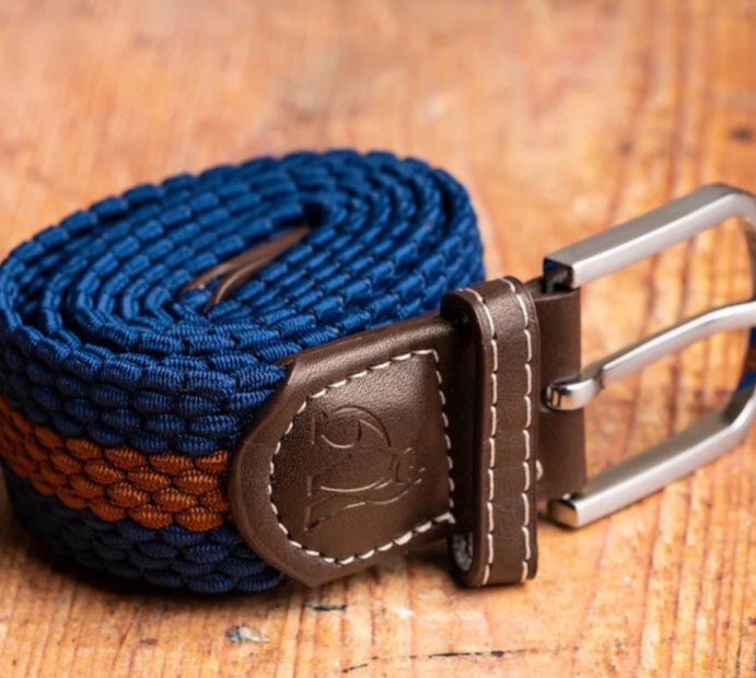 WOVEN BELT - BLUE/BROWN STRIPE