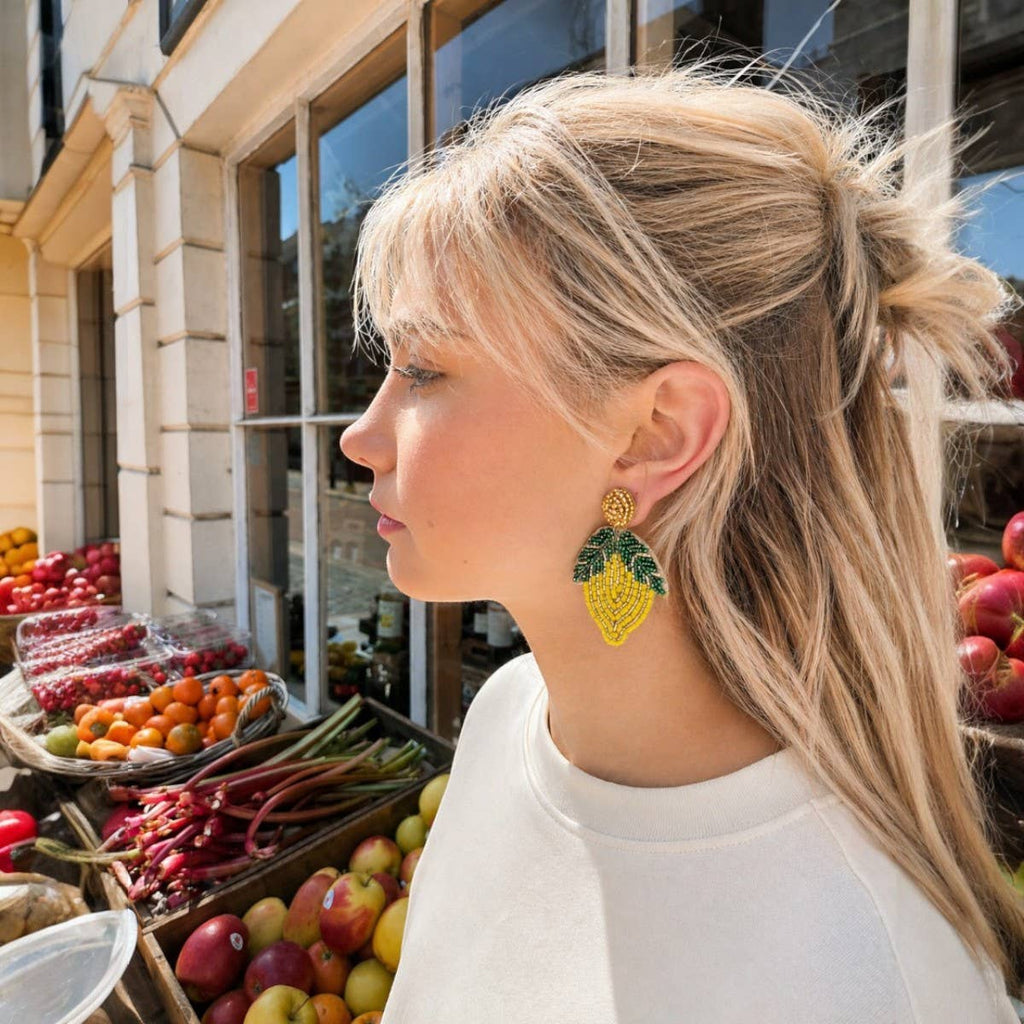 Yellow & Green Beaded Lemon Drop Earrings