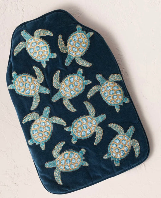 Turtle Conservation Velvet Hot Water Bottle - Marine Navy