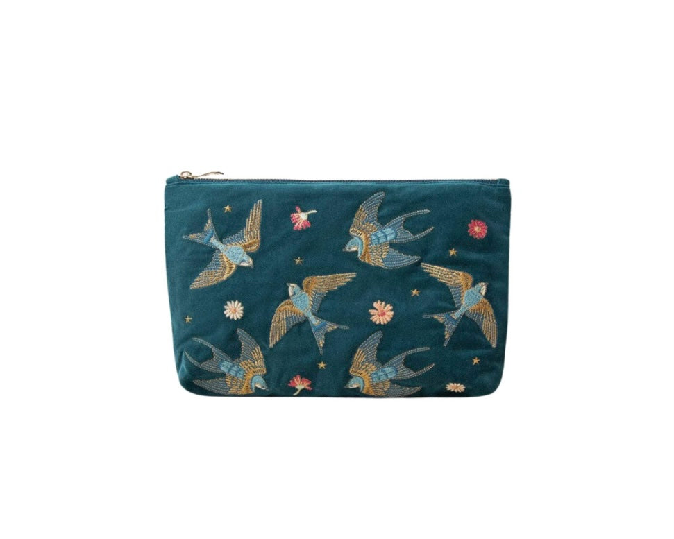 Swallows Velvet Everyday Pouch - Rich Blue