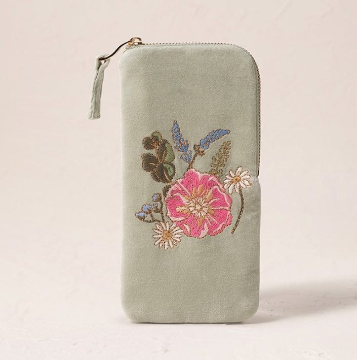 Pressed Flowers Glasses Case -Sage/Velvet