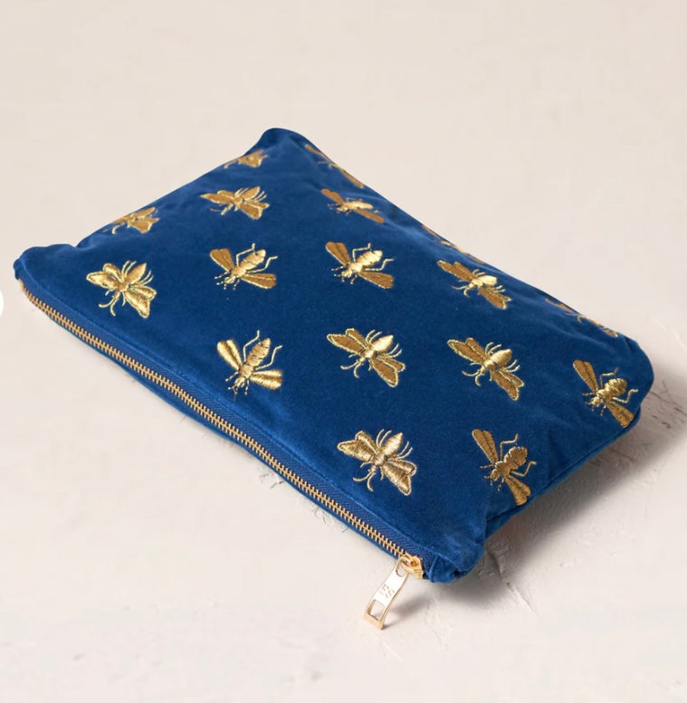 Honey Bee Velvet Everyday Pouch -Cobalt