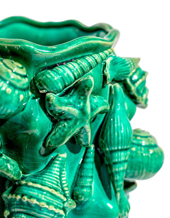 TURQUOISE SEASHELL CERAMIC VASE