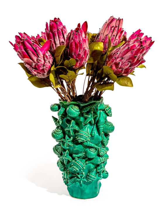 TURQUOISE SEASHELL CERAMIC VASE