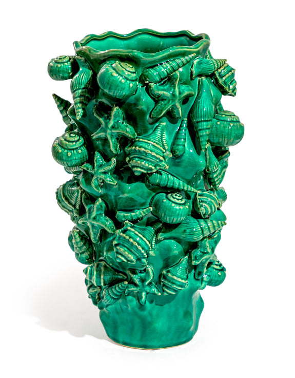 TURQUOISE SEASHELL CERAMIC VASE