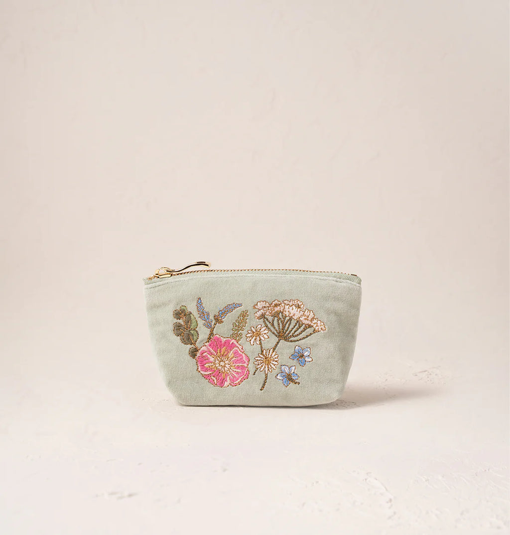 Pressed Flowers Velvet Coin Purse -Sage/Velvet