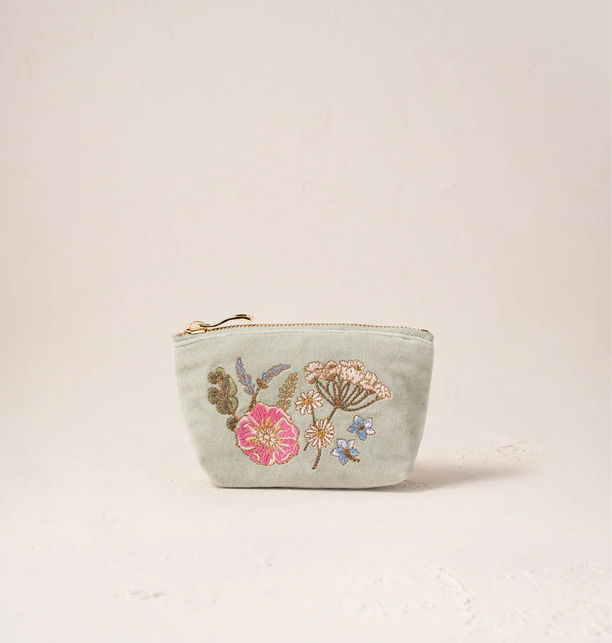 Pressed Flowers Velvet Coin Purse -Sage/Velvet