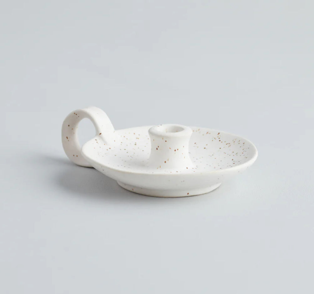 White Speckle 1/2" Candle Holder
