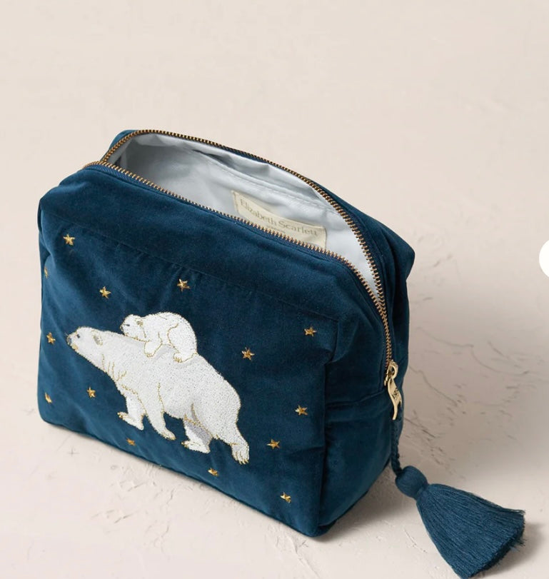 Polar Bear Velvet Wash Bag - Ink Blue