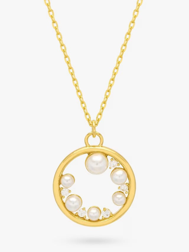 Circle Pearl CZ Necklace -Gold Plated