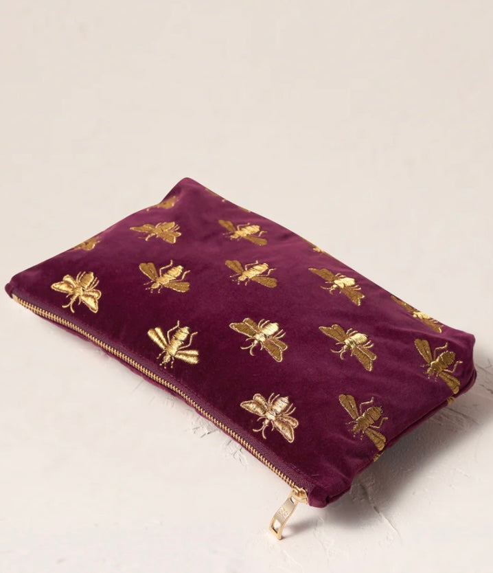 Honey Bee Velvet Everyday Pouch - Plum