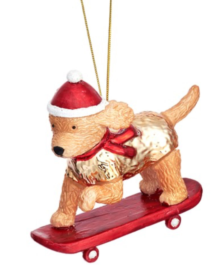 Skateboarding Cockapoo Shaped Bauble