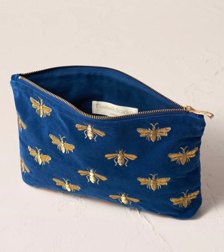 Honey Bee Velvet Everyday Pouch -Cobalt