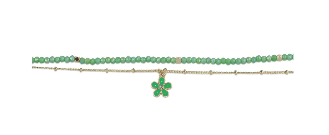 Olympia Flower Charm Beaded Anklet