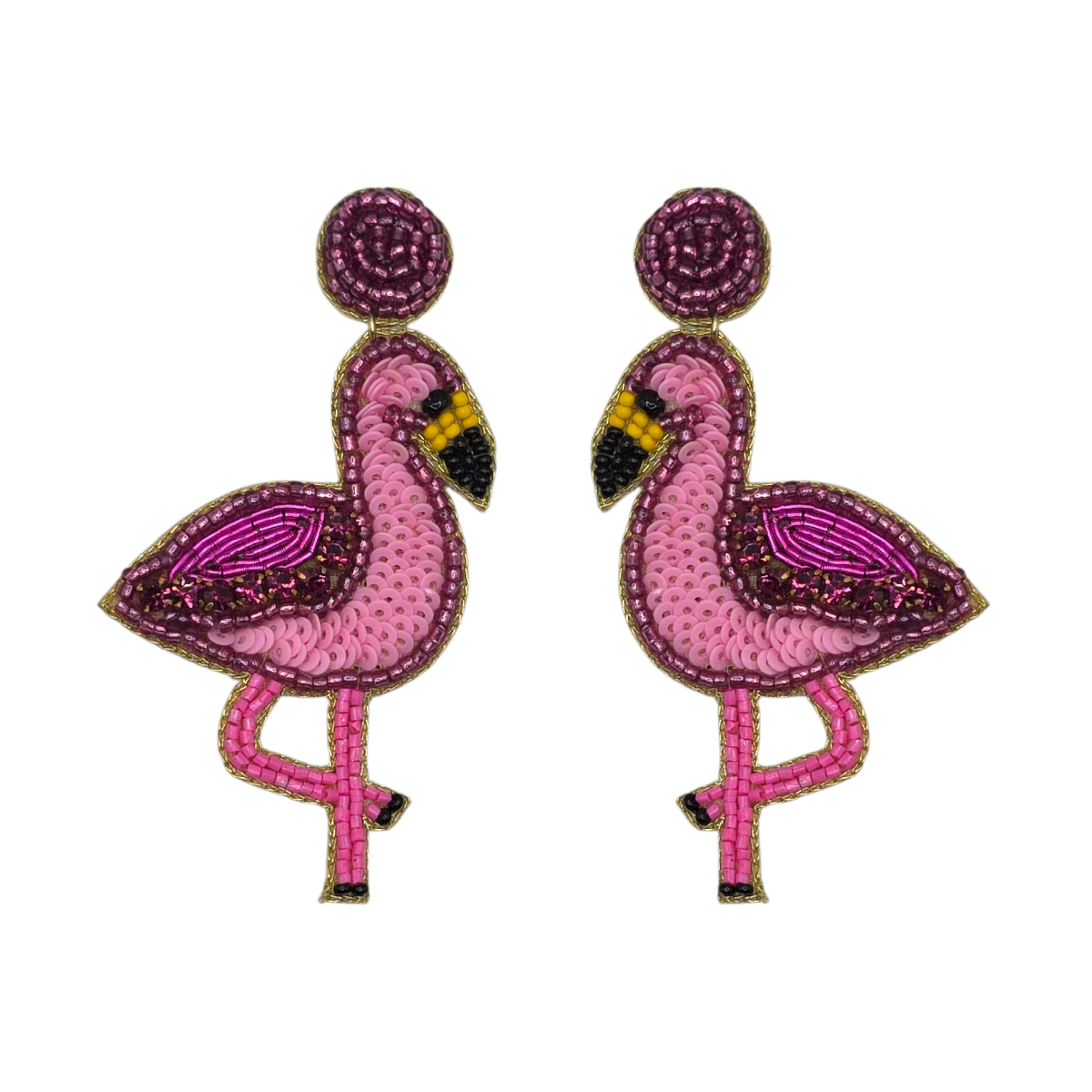 Pink Beaded Flamingo Earrings
