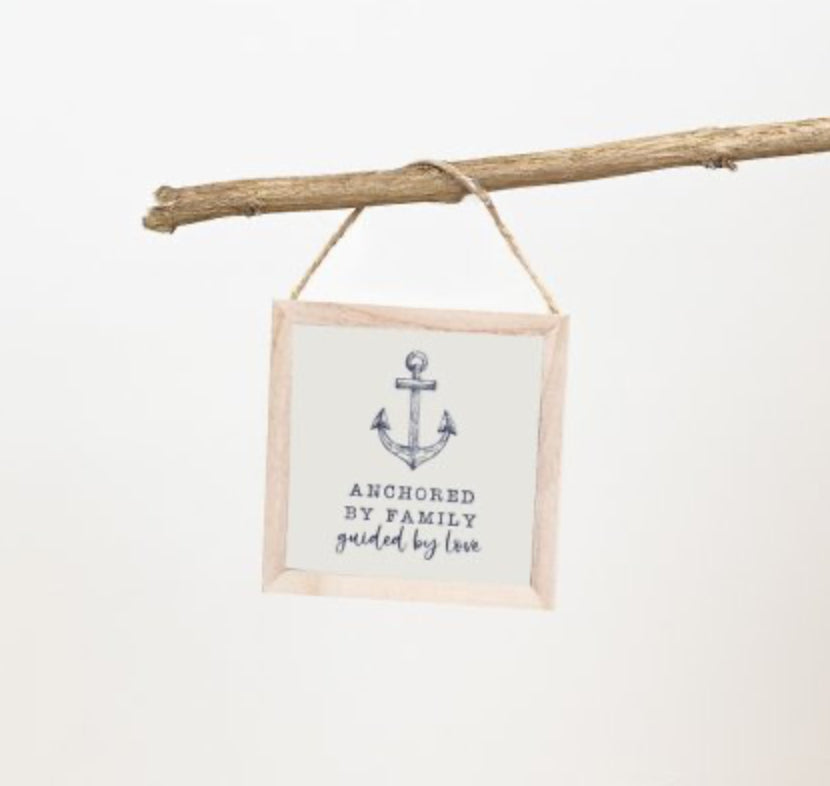 Anchored By Family Wooden Sign , 12cm
