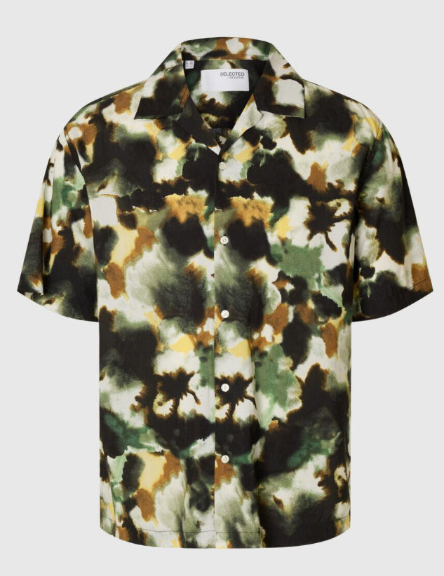 SHLRELAXAIR SS MIX SHIRT - Black Watercolour