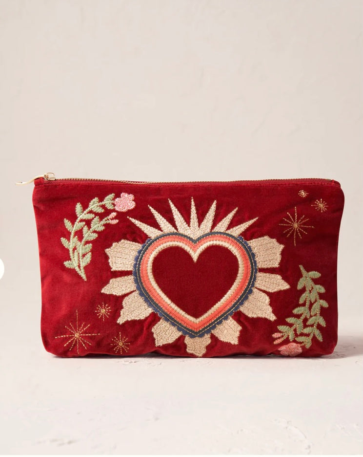 Sacred Hearts Velvet Everyday Pouch - Rouge