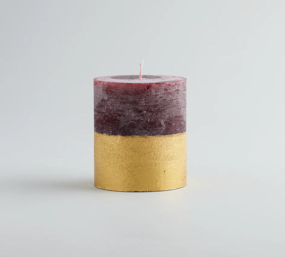 Figgy Pudding Gold Half Dipped Pillar Candle