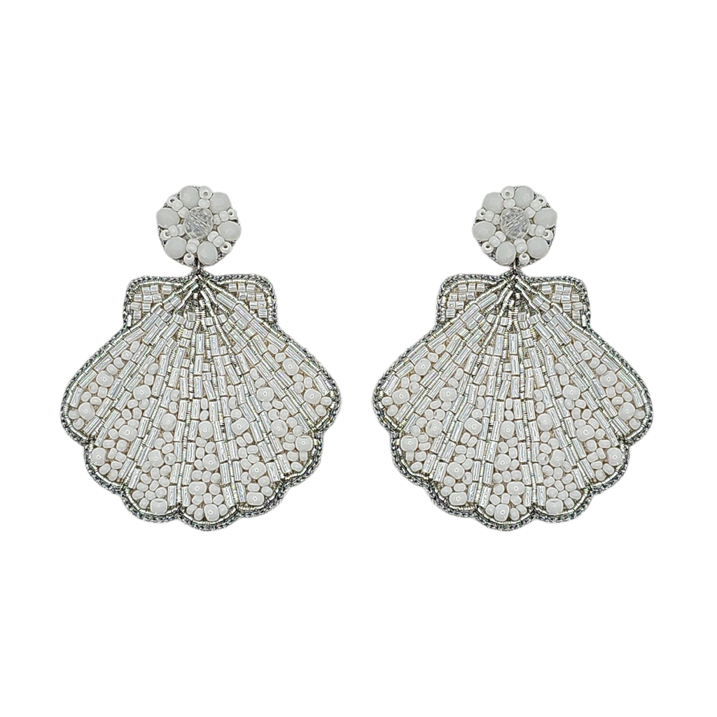 White Shimmer Beaded Shell Earrings
