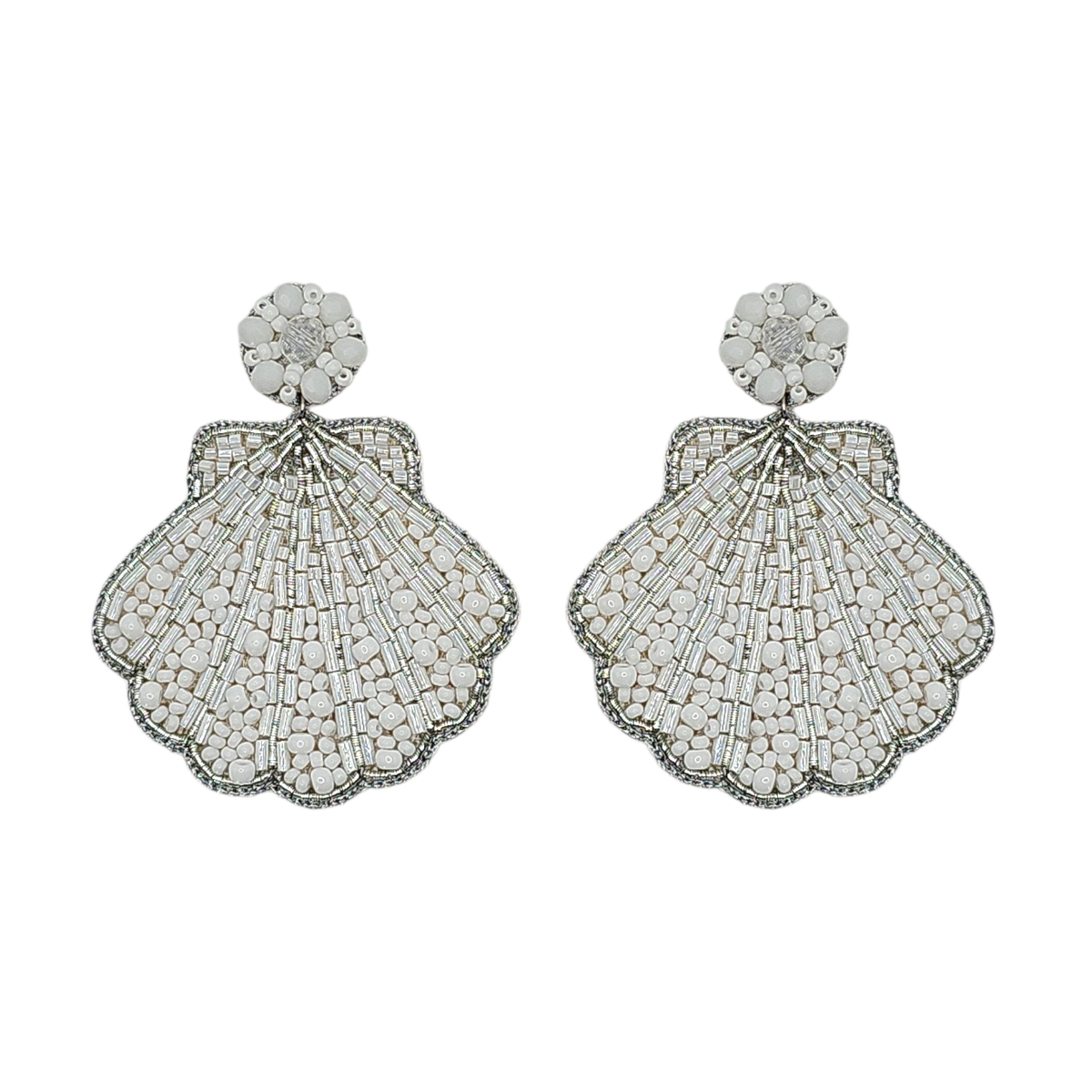 White Shimmer Beaded Shell Earrings