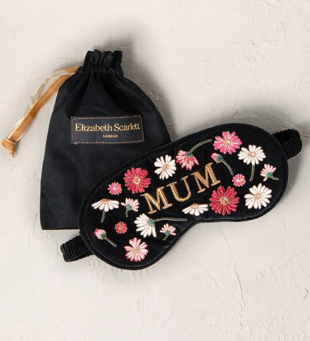 Floral Mum velvet Eye Mask -Charcoal