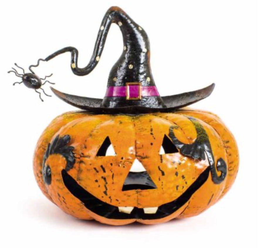 Metal Pumpkin Candle Holder With Spider