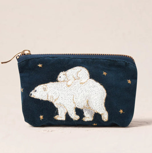 Polar Bear velvet Coin Purse - Ink Blue