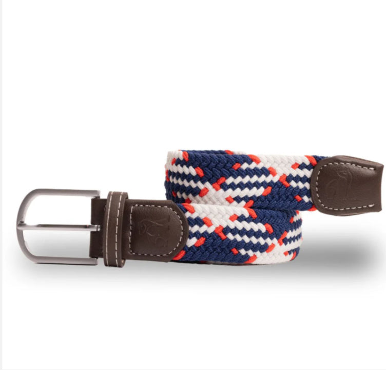 WOVEN BELT - BLUE/RED DIAGONAL STRIPES