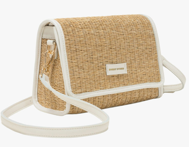 Straw Flap Over Crossbody Bag