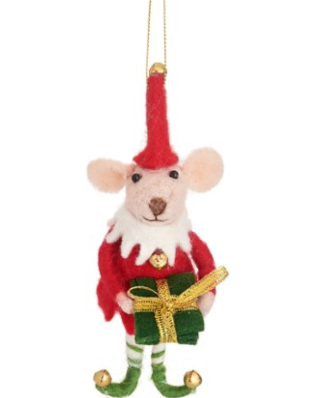 Elf Mouse With Present Felt Decoration