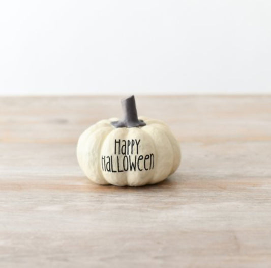 White ‘Happy Halloween’ Pumpkin 10.5cm