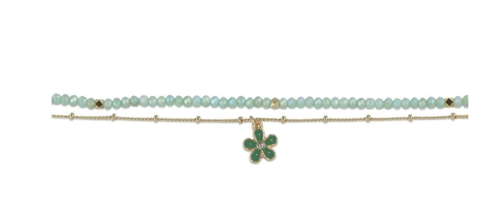 Rebecca Flower Charm Beaded Anklet