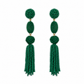 Emerald Woven Ball Tassel Earrings