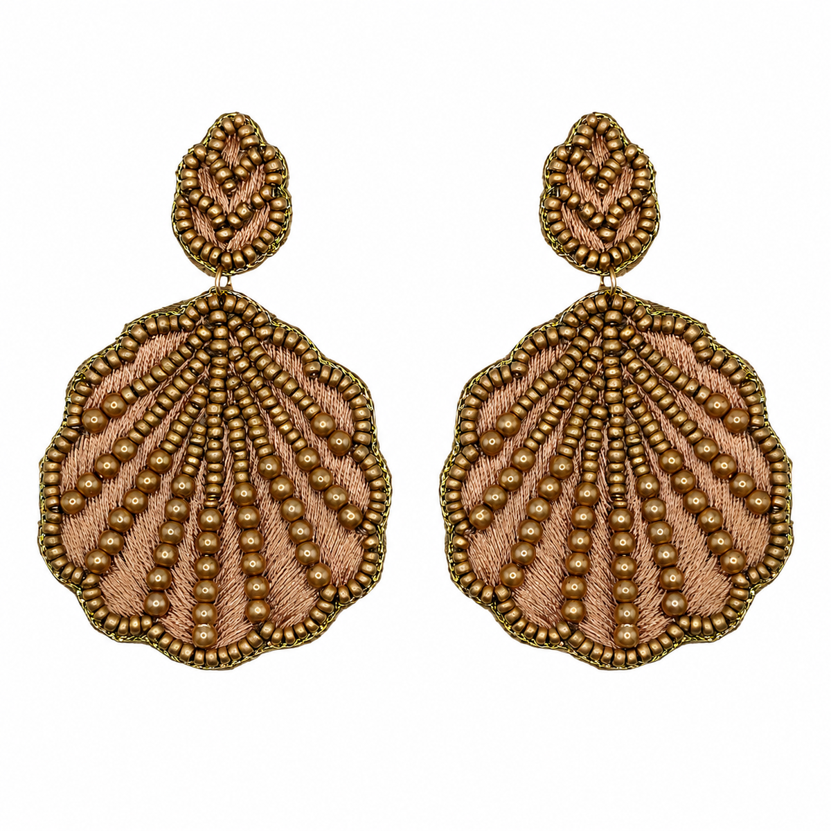 Bronze Embroidered Shell Earrings