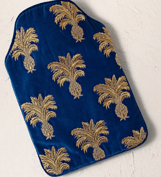 Pineapple Velvet Hot Water Bottle - Cobalt