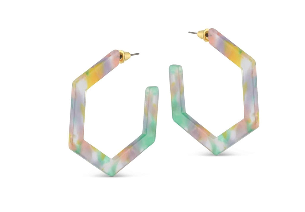 Big Metal London Scarlett Hexagon Resin Large Hoop Earrings