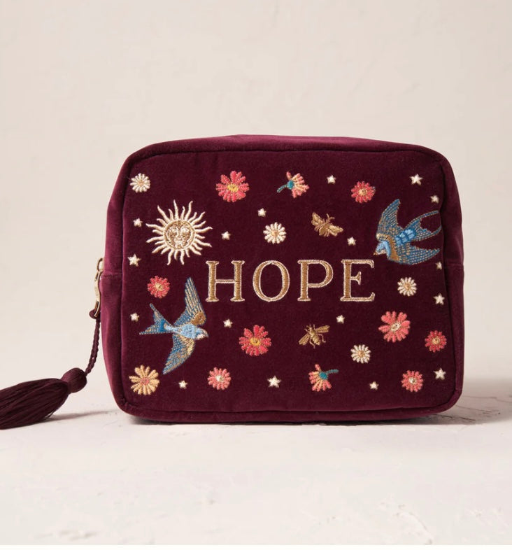 “ Hope” Velvet Wash Bag - Plum