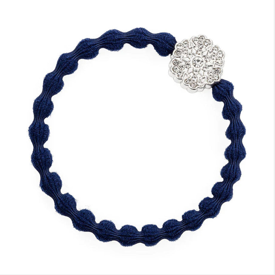 Silver Snowflake Bangle Band - Navy