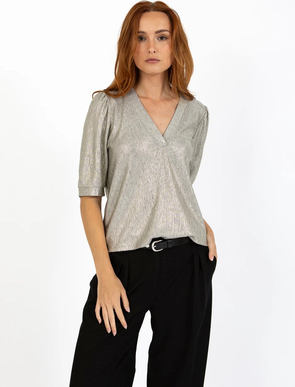 Top With Puff Sleeves Silver/Gold