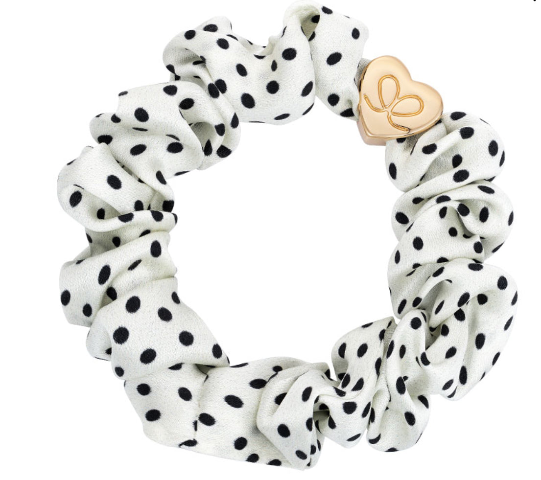 Gold Heart Silk Scrunchie - Polka Dot