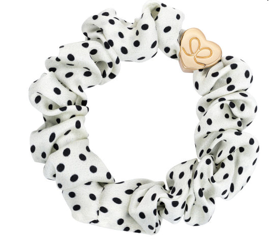 Gold Heart Silk Scrunchie - Polka Dot