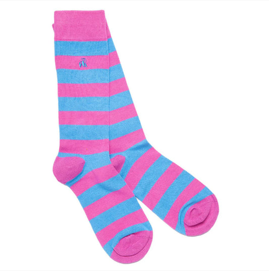 Pink And Blue Striped Bamboo Socks